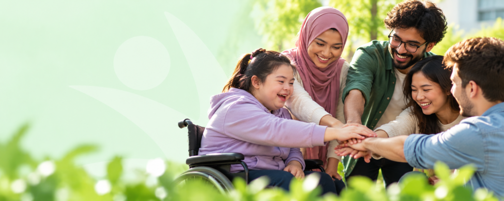 A diverse group of people working together in an inclusive and supportive environment.